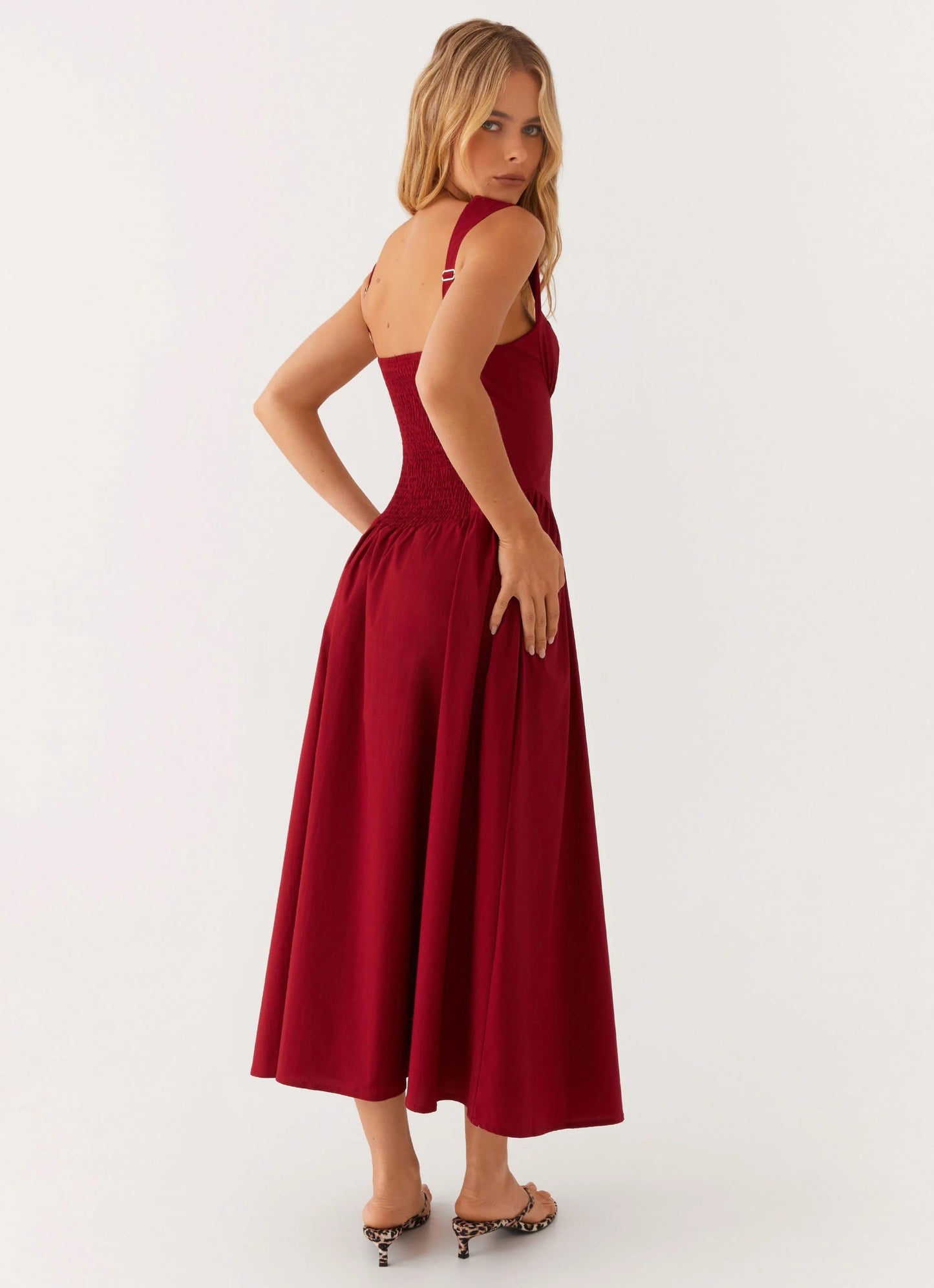Emmalina Midi Dress - Deep Red