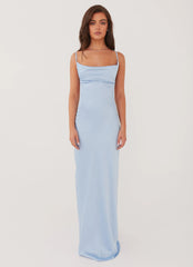 Coastal Escape Satin Maxi Dress - Ice Blue