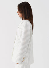 Can't Leave Pinstripe Oversized Blazer - White Pinstripe