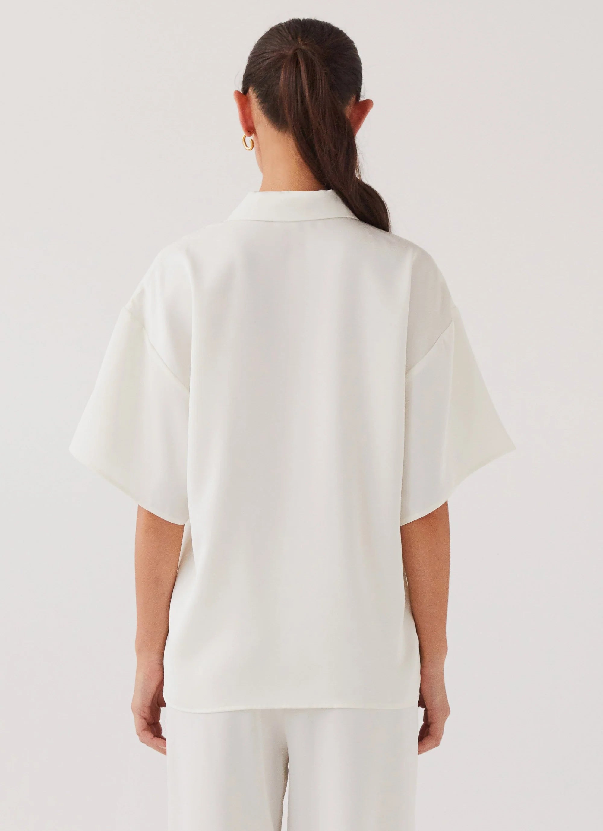 Palm Cove Satin Shirt - Pearl Dove